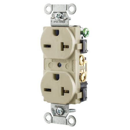 Hubbell Wiring Device-Kellems Straight Blade Receptacle, 6-20R, 20 A, 250V AC, 2 Pole, 3 Wire, Flush Mount, Grounded 5462IV